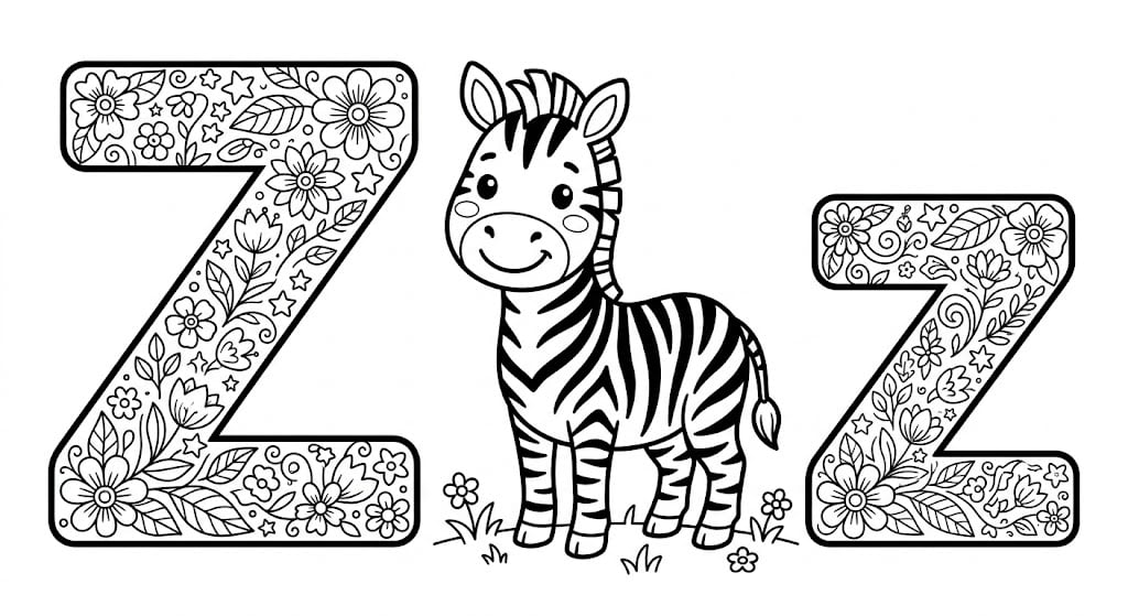 Buchstabe Z als kostenloses Ausmalbild für Kinder
