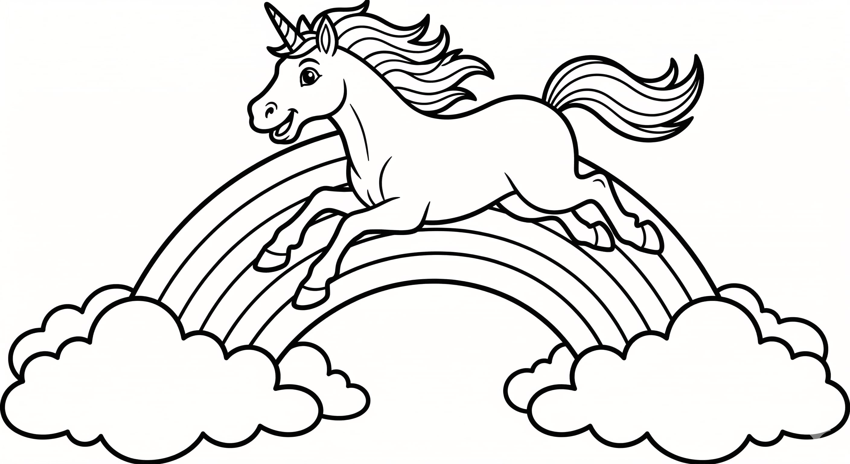 Einhorn auf Wiese als kostenloses Ausmalbild für Kinder